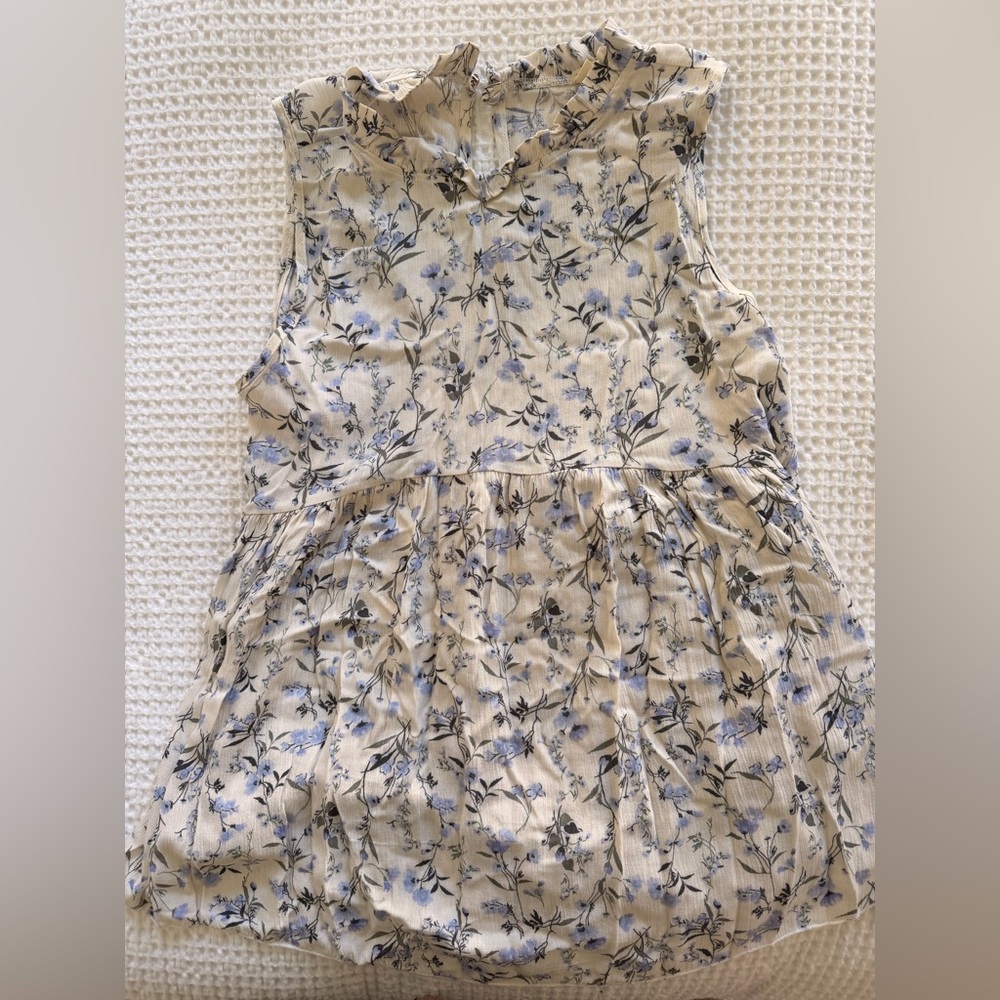 Lovely Melody Cream Dress with Soft Blue Floral Print